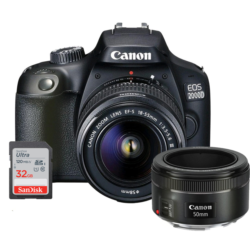 Canon EOS 2000D Digital SLR Camera + 18-55mm Lens + EF 50mm f/1.8 STM Lens  Kit