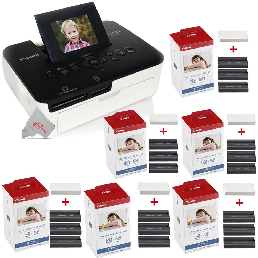Canon Selphy CP1000 Ink Paper 3115B000 Color Compact 6 + Colored Photo Set 4x6 Packs Printer