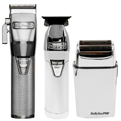 BaByliss Pro LIMITEDFX Collection Limited Edition Trimmer and Double Foil Shaver Silver #FXDUOFS2TS with BaByliss Pro FX870S Cordless Clipper Lithium-Ion Adjustable