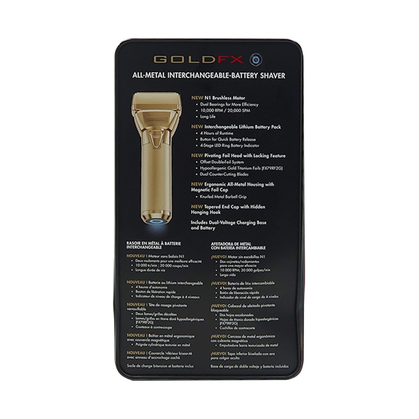 BaByliss Pro FXONE GOLDFX All-Metal Interchangeable-Battery Shaver Gold #FX79FSG with Babyliss Pro Industrial Barber Apron and Wahl Flat Top Comb White