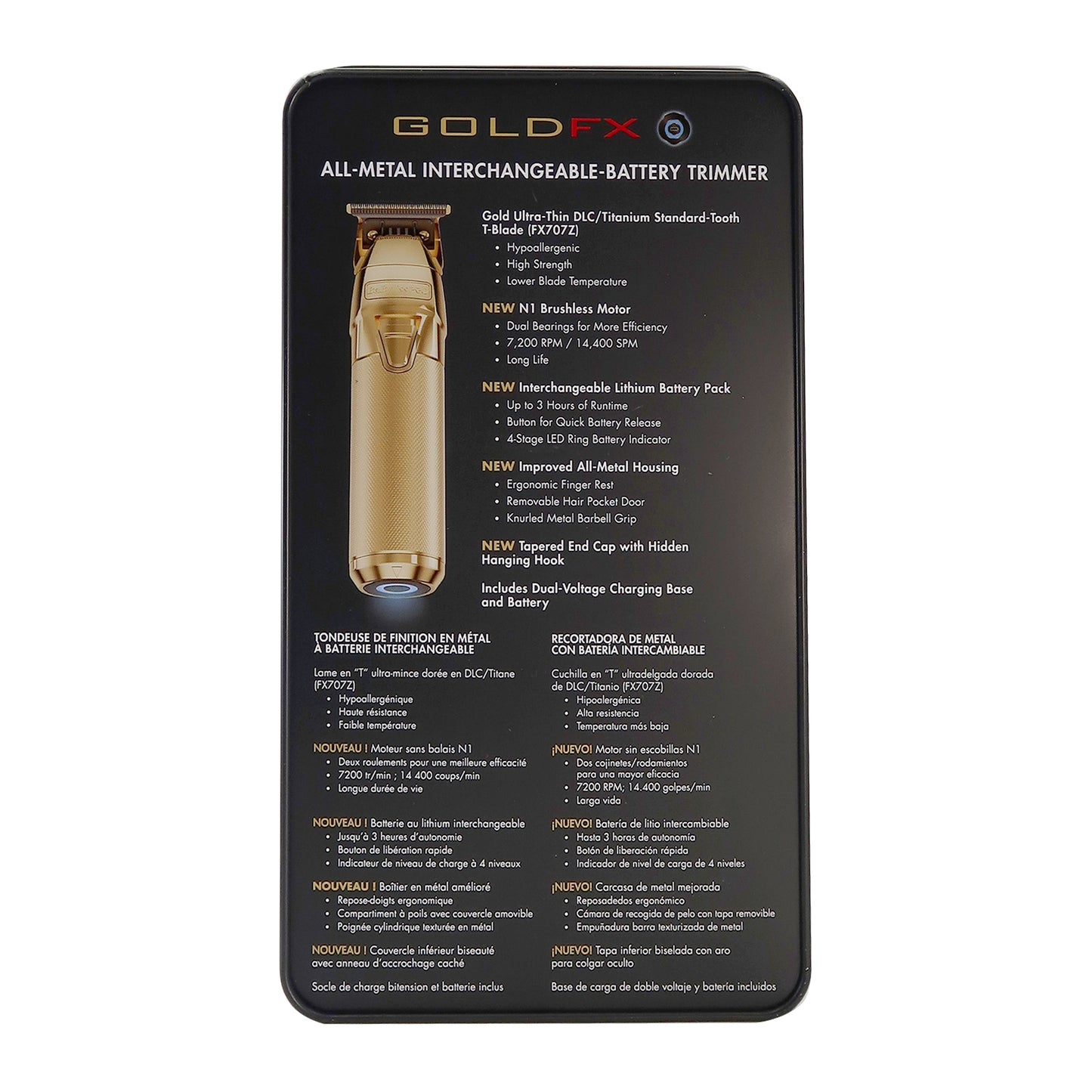 BaByliss Pro FXONE GOLDFX All-Metal Interchangeable-Battery Trimmer #FX799G with FXONE GOLDFX Interchangeable-Battery Shaver #FX79FSG and Barber Apron