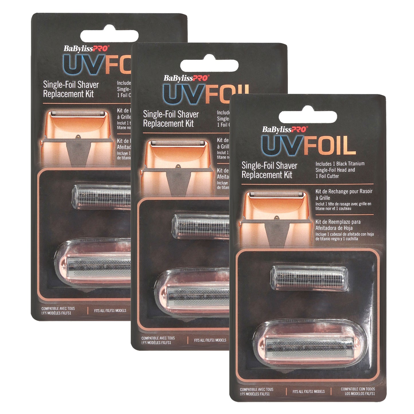 BaByliss Pro UVFOIL Single-Foil Shaver Replacement Kit [Single-Foil & Cutters] - Rose Gold #FXLRF1RG - 3 Units