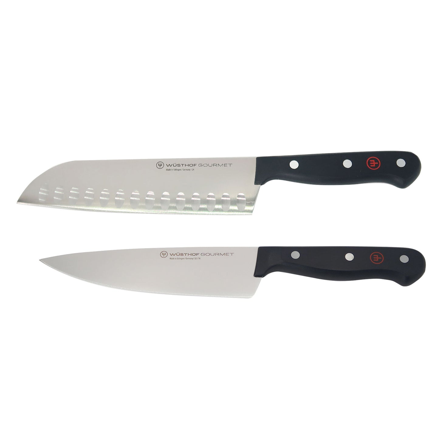 Wusthof Gourmet 7" Hollow Edge Santoku Knife Black with Wusthof Gourmet 6" Chef's Knife