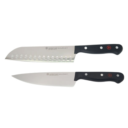 Wusthof Gourmet 7" Hollow Edge Santoku Knife Black with Wusthof Gourmet 6" Chef's Knife