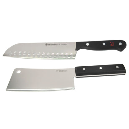 WÜSTHOF Classic 6" Cleaver Knive with Wusthof Gourmet 7" Hollow Edge Santoku Knife