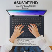 ASUS 14" FHD Laptop - Intel Pentium N6000, 4GB RAM, 64GB eMMC Storage (Star Black) with Laptop Bags