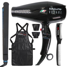 BaByliss Pro Volare Nano Titanium Hair Dryer BVOL1 with Nano Titanium Ultra-Thin 1" Flat Iron BNTMB4072TUC + Apron + Texturizing Comb