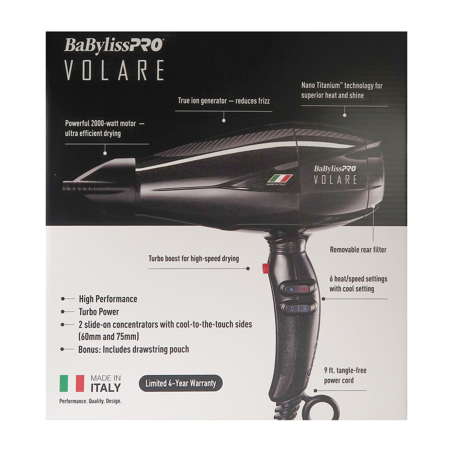 BaByliss Pro Volare Nano Titanium Hair Dryer BVOL1 with Nano Titanium Ultra-Thin 1" Flat Iron BNTMB4072TUC + Apron + Texturizing Comb