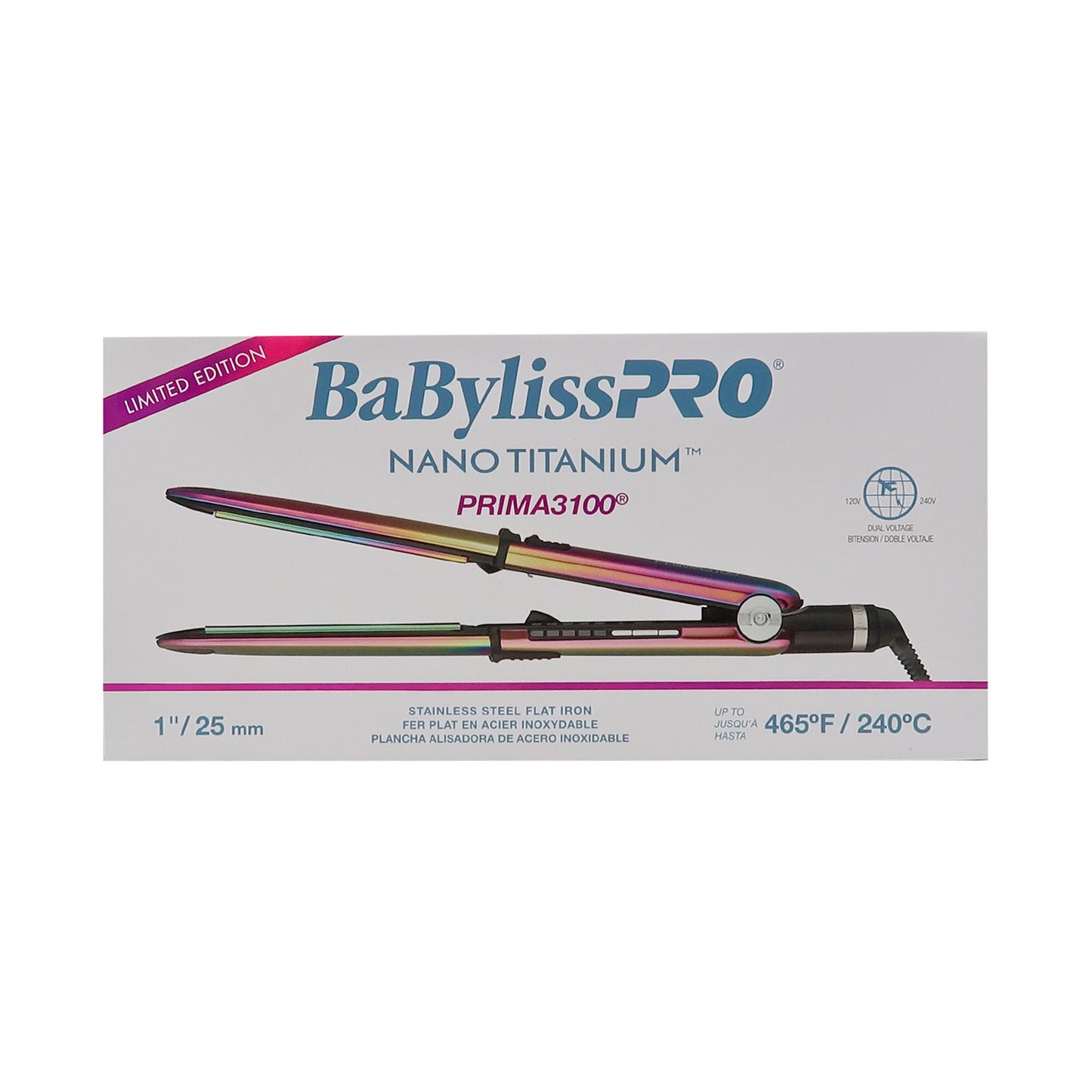 BaByliss Pro LIMITED EDITION Nano Titanium Prima 3100 1'' Ultra-Thin Flat Iron BNTRB3100TUC with Prima2000 3/4" Mini Flat / Curling Iron BNTBRB2000UC