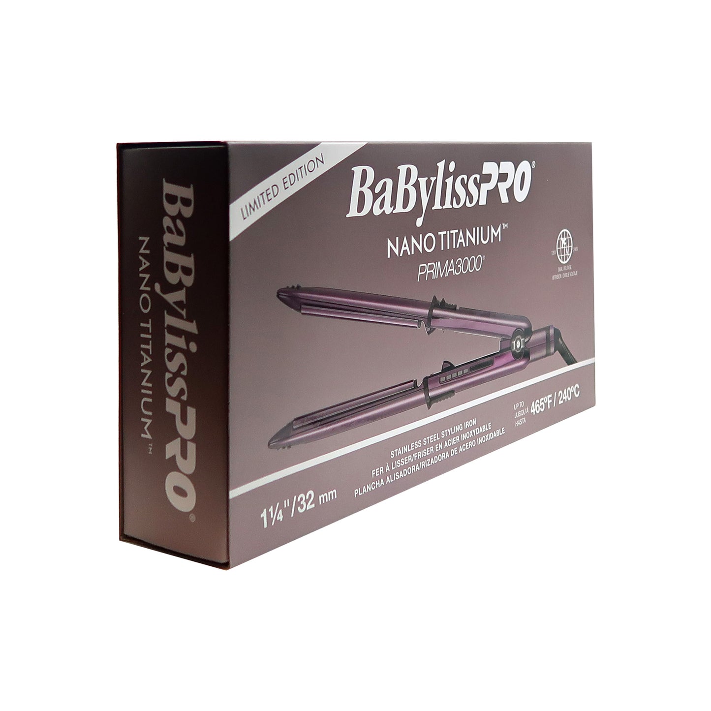 BaByliss Pro LIMITED EDITION Nano Titanium Prima 3100 1'' Ultra-Thin Flat Iron Iridescent with LIMITED EDITION Nano Titanium Prima 3000 1¼" Flat Iron Midnight Purple