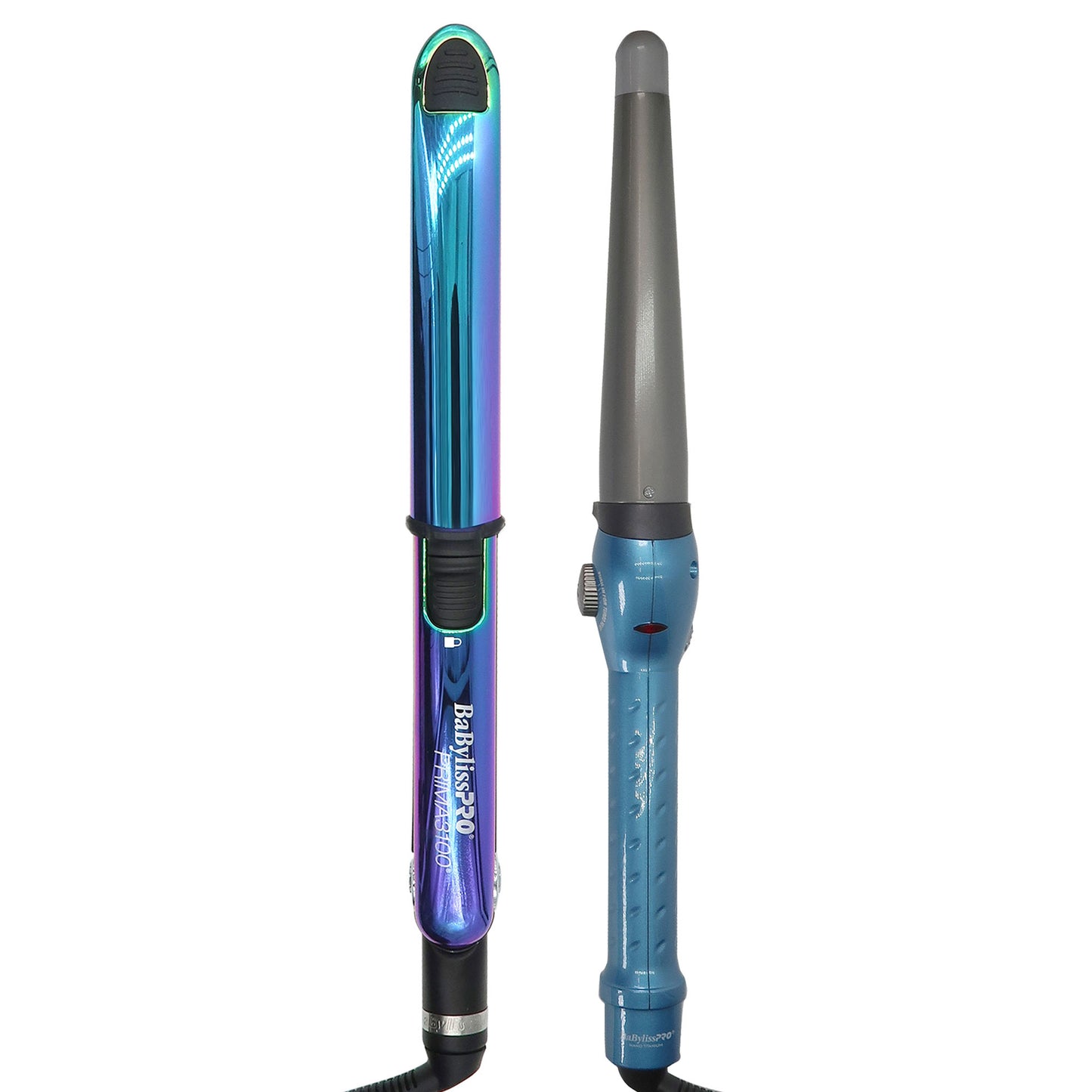 BaByliss Pro LIMITED EDITION Nano Titanium Prima 3100 1'' Ultra-Thin Flat Iron Iridescent BNTRB3100TUC with Nano Titanium Conicurl Iron 1¼ - ¾" BNT125TB