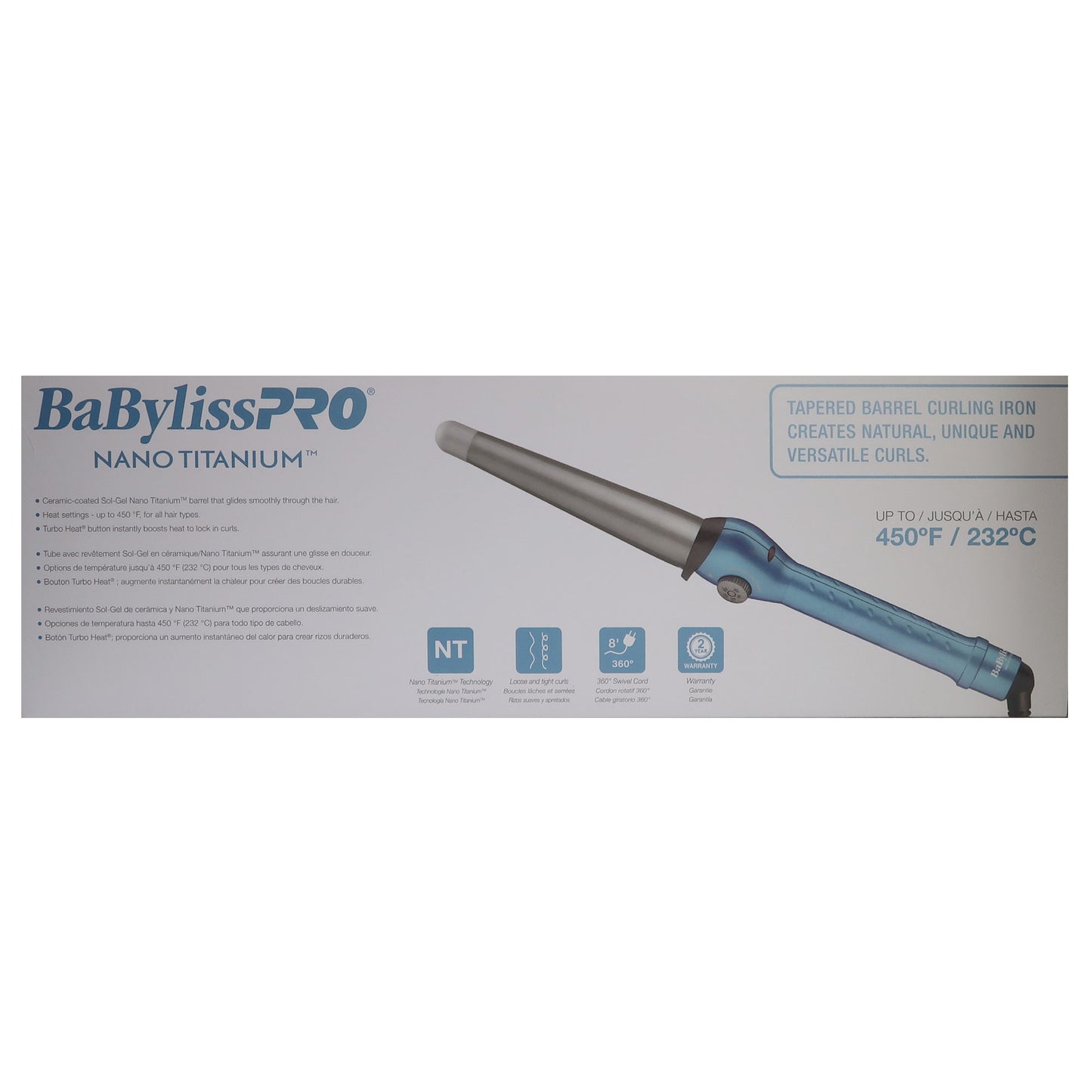 BaByliss Pro LIMITED EDITION Nano Titanium Prima 3100 1'' Ultra-Thin Flat Iron Iridescent BNTRB3100TUC with Nano Titanium Conicurl Iron 1¼ - ¾" BNT125TB