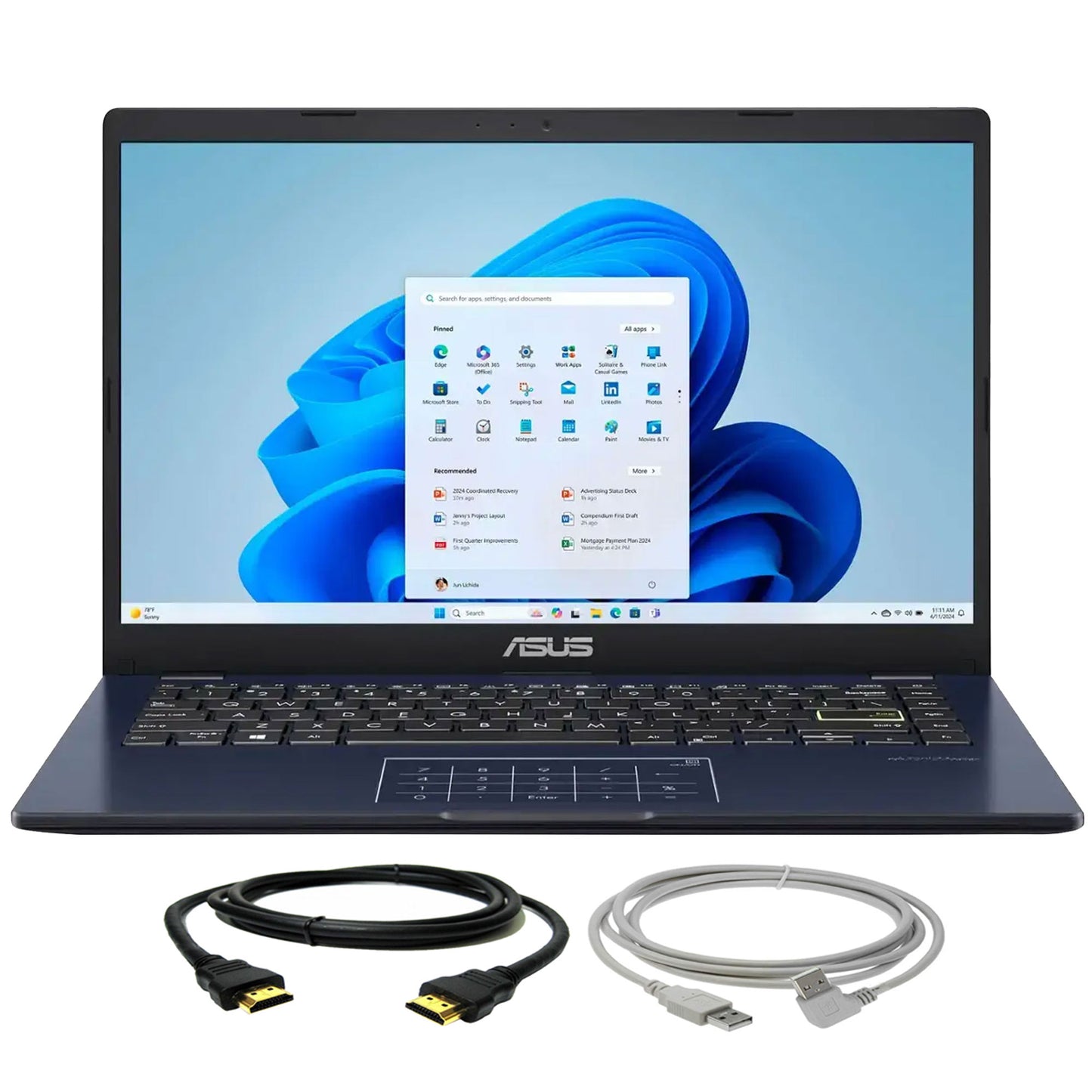 ASUS 14" FHD Laptop - Intel Pentium N6000, 4GB RAM, 64GB eMMC Storage (Star Black) with 10ft USB 2.0 Type A Male To B Male Cable and HDMI 6ft