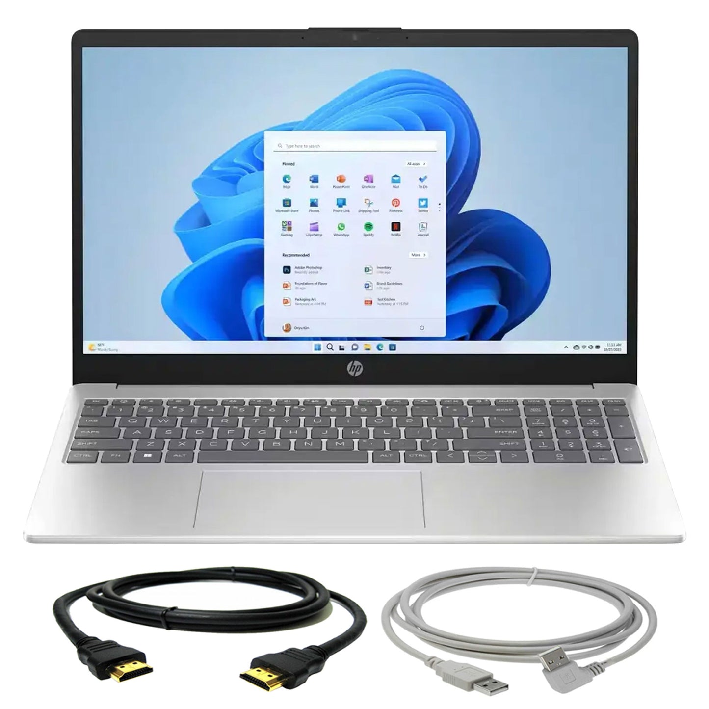 HP 15.6" Touch-Screen Laptop, Intel Core i5, 8GB Memory, 512GB SSD (NaSilver) with 10FT USB 2.0 480MBPS Type A Male To B Male Cable and HDMI Cable