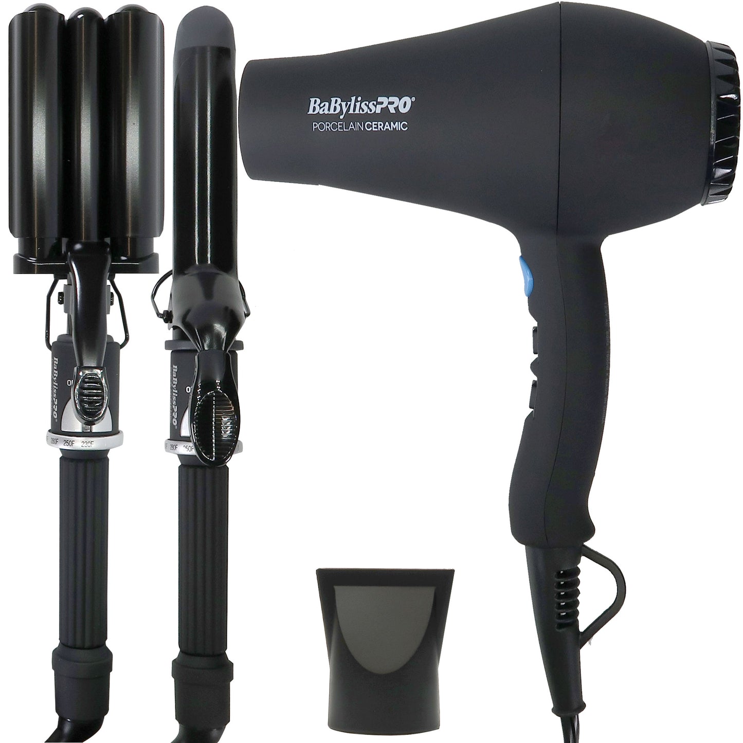 BaByliss Pro Porcelain Ceramic Gift Box (Dryer, Waver, Curling Iron) #BPPP7 with BaByliss Pro LIMITED EDITON Nano Titanium Ultra-Thin 1" Flat Iron #BNTMB4072TUC