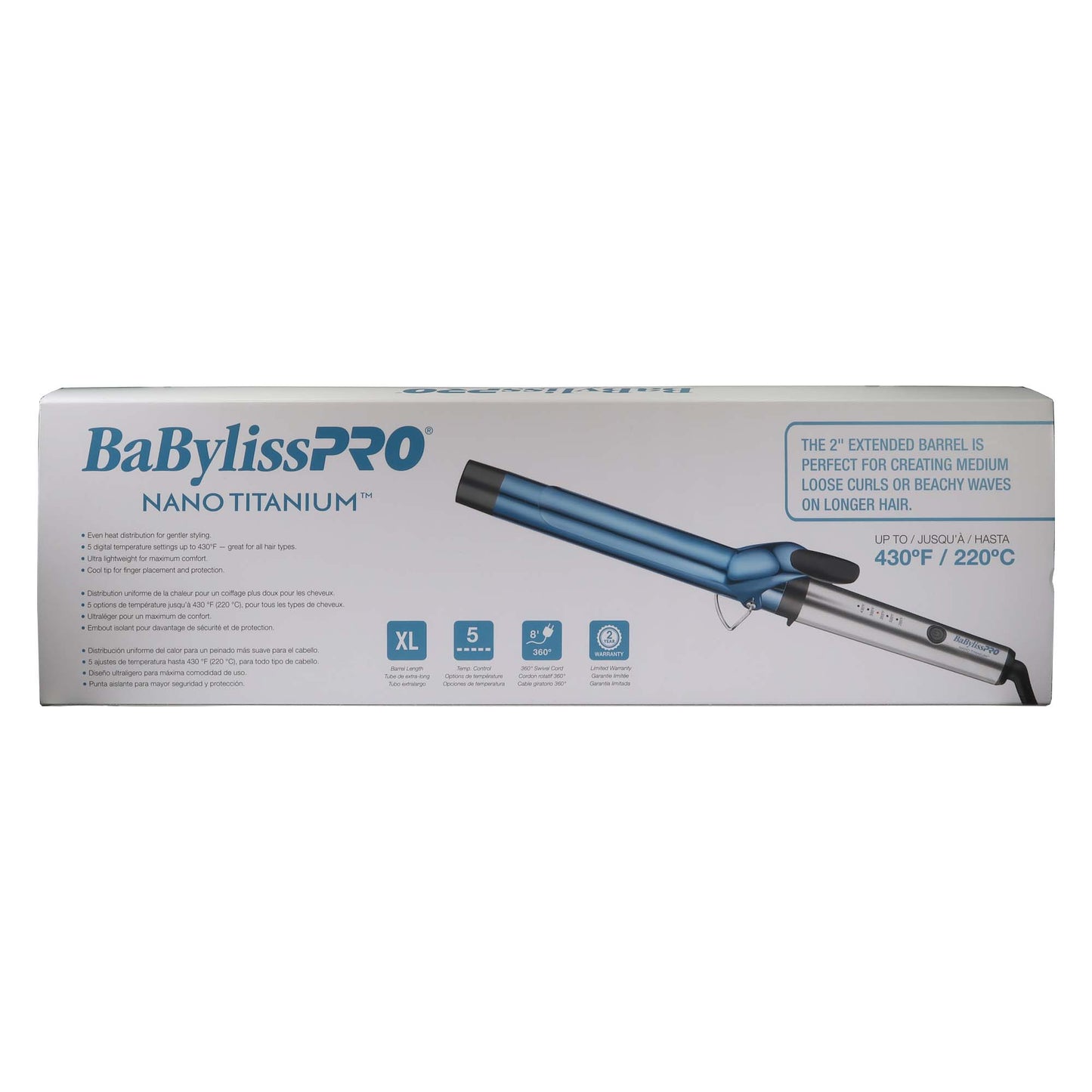 BaByliss Pro Nano Titanium Professional Dual Ionic Flat Iron 1¼" #BNT9125TUC (Dual Voltage) with BaByliss Pro Nano Titanium Extended Barrel Curling Iron BNTW125XLUC