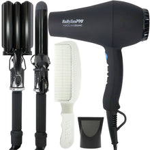 BaByliss Pro Porcelain Ceramic Gift Box (Dryer, Waver, Curling Iron) Black #BPPP7 with Wahl Flat Top Comb White