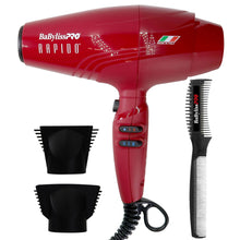 BaByliss Pro Rapido Nano Titanium Italian Performance Hair Dryer (Red) BRRAP1 with BaByliss Pro Texturizing Comb