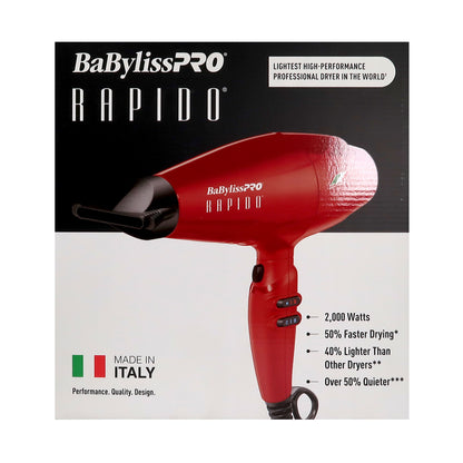 BaByliss Pro Rapido Nano Titanium Italian Performance Hair Dryer (Red) BRRAP1 with BaByliss Pro Texturizing Comb