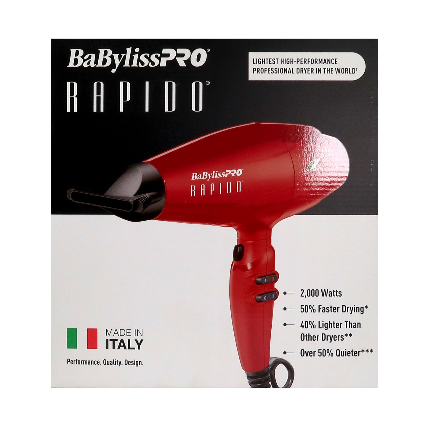 BaByliss Pro Rapido Nano Titanium Professional Quality Italian Performance Hair Dryer (Red) #BRRAP1 with Flat Top Comb White