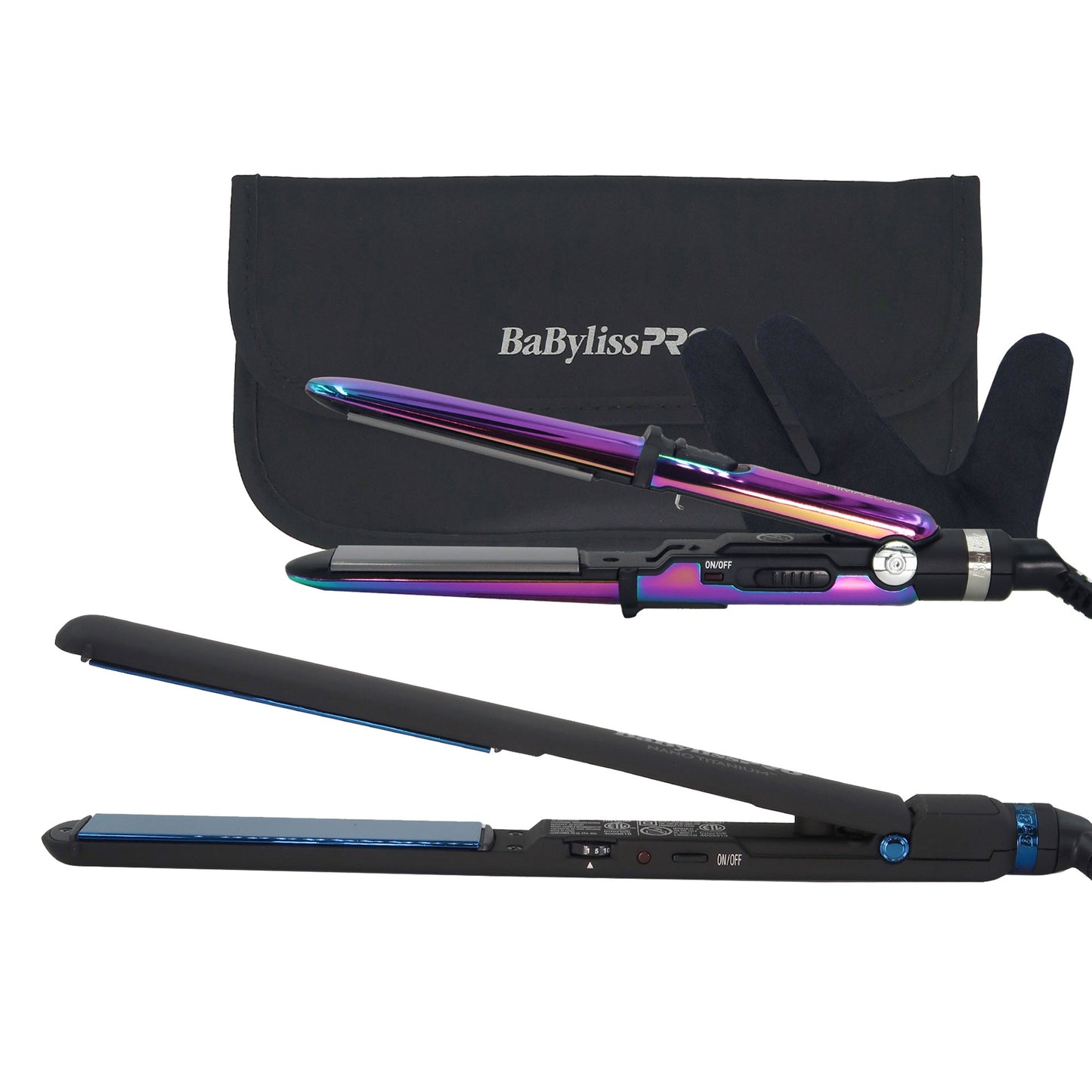 BaByliss Pro LIMITED EDITON Nano Titanium Ultra-Thin 1" Flat Iron #BNTMB4072TUC with Nano Titanium Prima2000 3/4" Mini Flat / Curling Iron Iridescent #BNTBRB2000UC