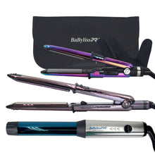 BaByliss Pro LIMITED EDITION Nano Titanium Prima 3000 Flat Iron 1¼" BNTP3000TUC with Nano Titanium 1" Compact Curling Wand BNTMWUC and Prima2000 3/4"  Mini Flat