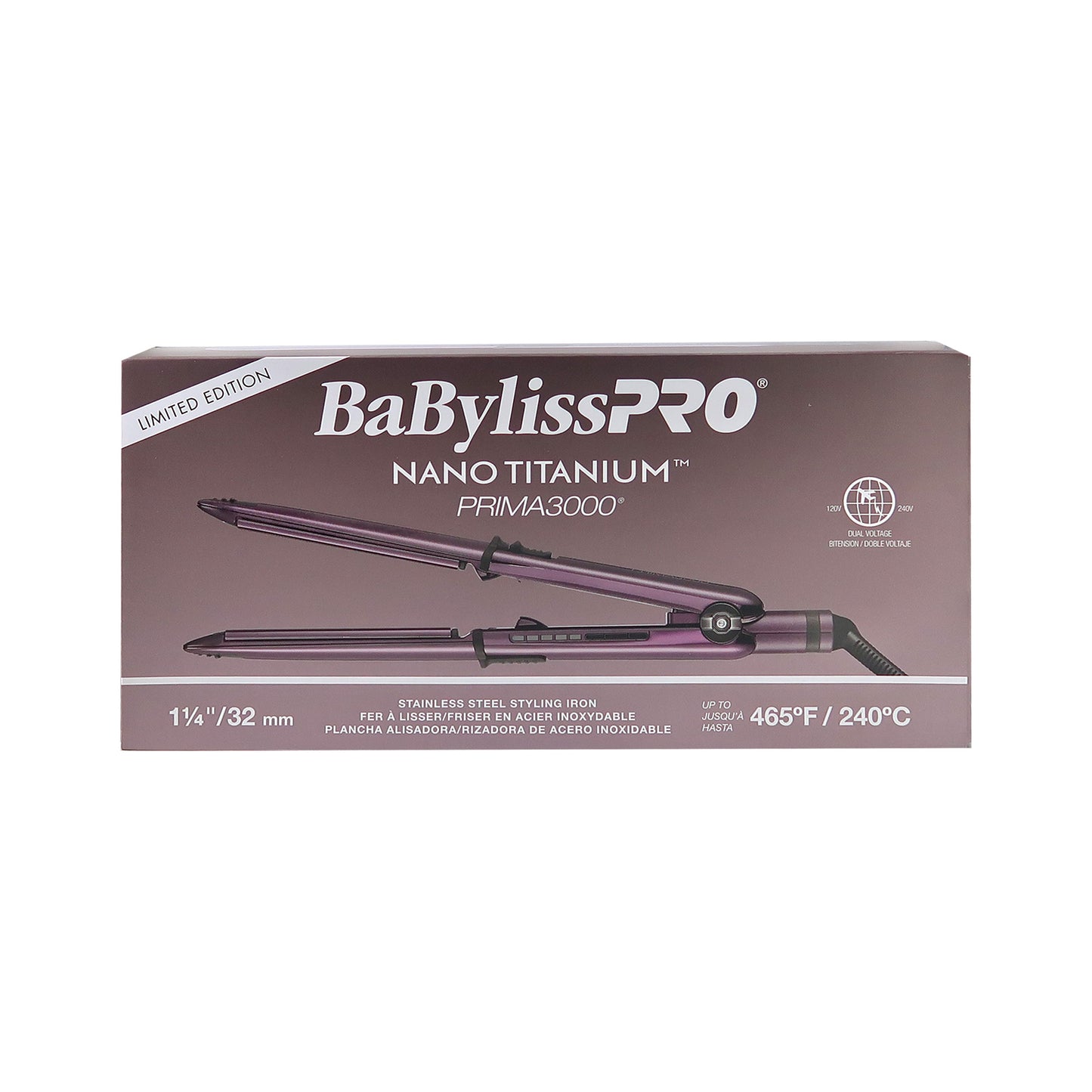 BaByliss Pro Nano Titanium Extended Barrel Curling Iron BNTW125XLUC with LIMITED EDITION Nano Titanium Prima 3000 Flat Iron Midnight Purple - 1¼" #BNTP3000TUC (Dual Voltage)