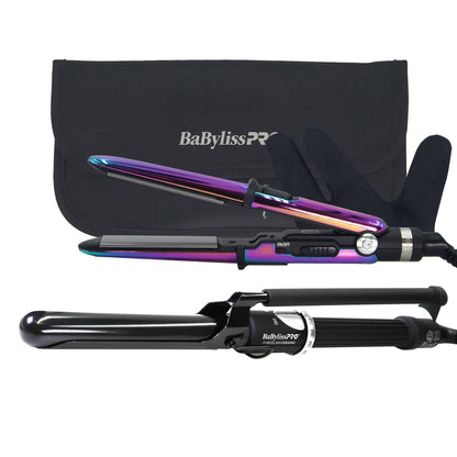 BaBylissPRO Porcelain Ceramic Marcel 1" Curling Iron BP100MUC with BaByliss Pro Nano Titanium Prima2000 3/4" Mini Flat / Curling Iron Iridescent #BNTBRB2000UC