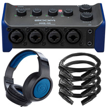 Zoom AMS-44 4x4 USB Audio Interface for Music and Streaming with  Samson SR350 Over-Ear Stereo Headphones and 4x Pig Hog 8mm XLR Microphone Cable Male to Female