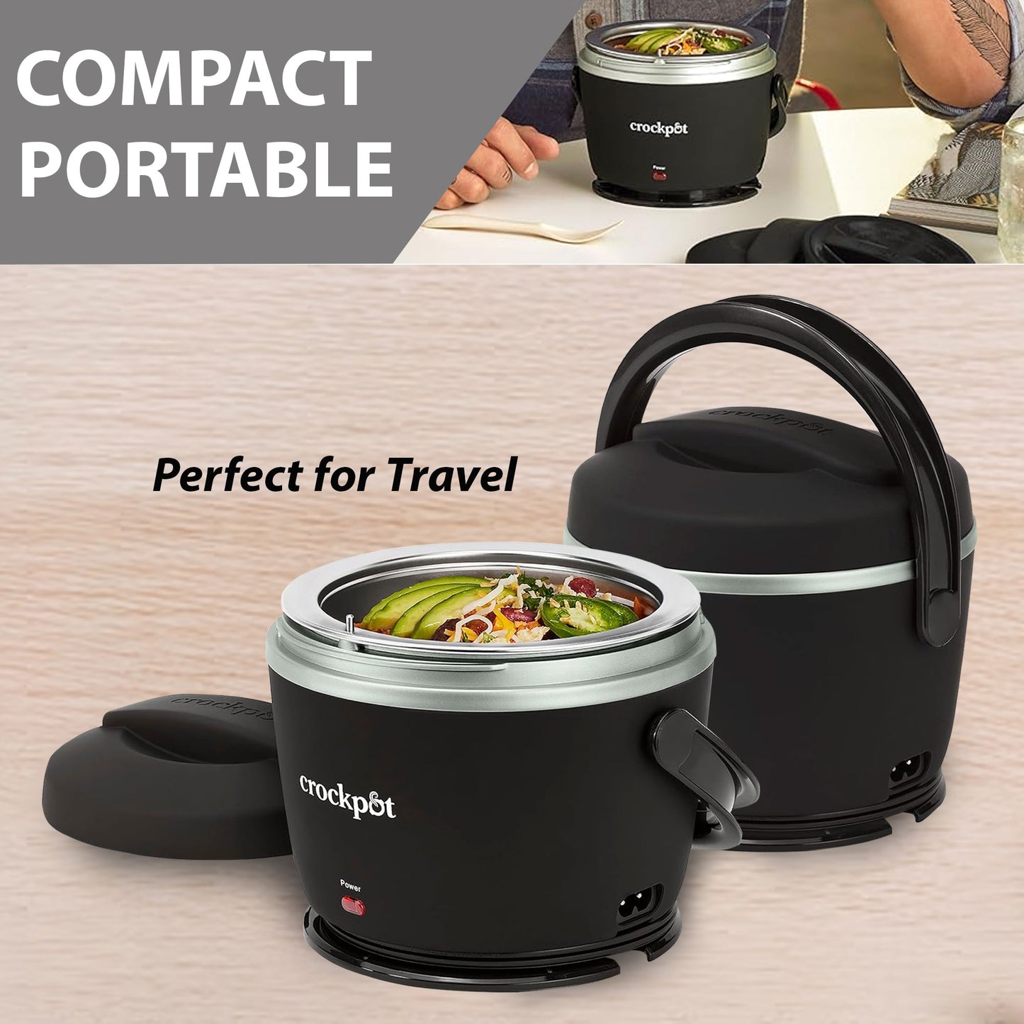 Crock-Pot Electric Lunch Box, Portable Food Warmer for On-the-Go, 20-Ounce (591 mL), Black Licorice + Easy & Delicious Crock-Pot Recipes