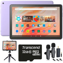 Amazon Fire HD 10 10.1" 32GB Wi-Fi Tablet, 13th Gen, Vibrant Full HD Screen, Lilac + 2-Person Wireless Mic Recording Set for Podcasters and Youtubers