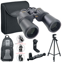 Nikon 16x50 Aculon A211 Binocular (Black) 8250 with 62" Tripod High Quality 8lb Capacity 3-Way Fluid Pan Head Quick Release Bubble Level and Backpack