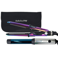 BaByliss Pro Nano Titanium Prima2000 3/4" Stainless Steel Mini Iron Iridescent BNTBRB2000UC with 1" Compact Full Power Curling Wand BNTMWUC