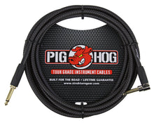 Pig Hog Black Woven Tour Grade Instrument Cable 1/4" to 1/4" Right Angle 10ft , PCH10BKR