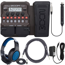 Zoom A1X Four Acoustic Instrument Multi-Effect Processor with Samson SR350 Over-Ear Stereo Headphones and Instrument Cable + Pig Hog 9V Power Supply