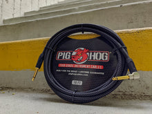 Pig Hog Black Woven Tour Grade Instrument Cable 1/4" to 1/4" Right Angle 10ft , PCH10BKR