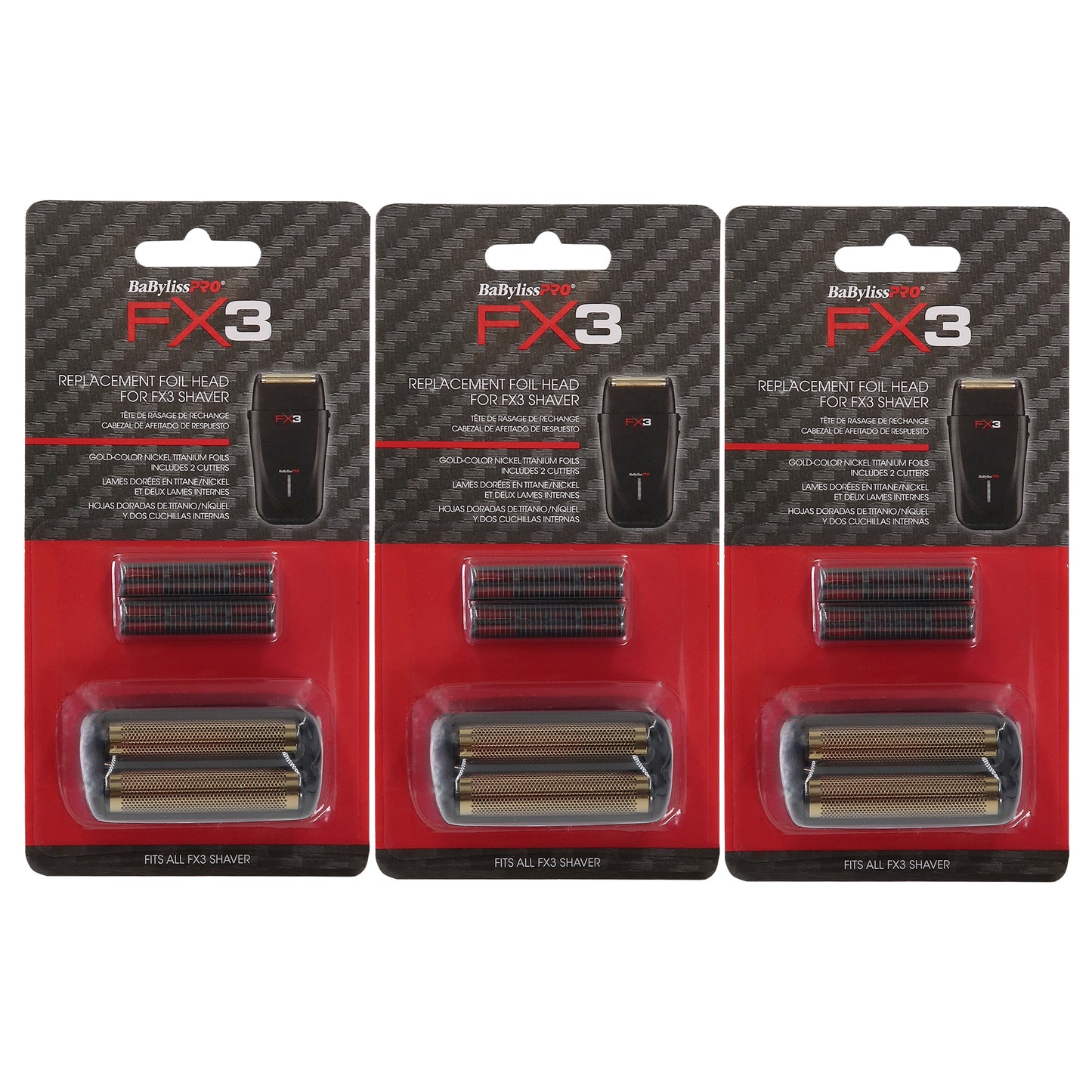 3x BaByliss Pro FX3 Replacement Foil Head for FX3 Shaver - Black #FXX3RFB