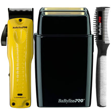 BaByliss Pro Limited Edition LO-PROFX Cordless Clipper (Andy Authentic) Yellow FX825YI with Cordless Double Foil Shaver FXFS2B and Texturizing Comb