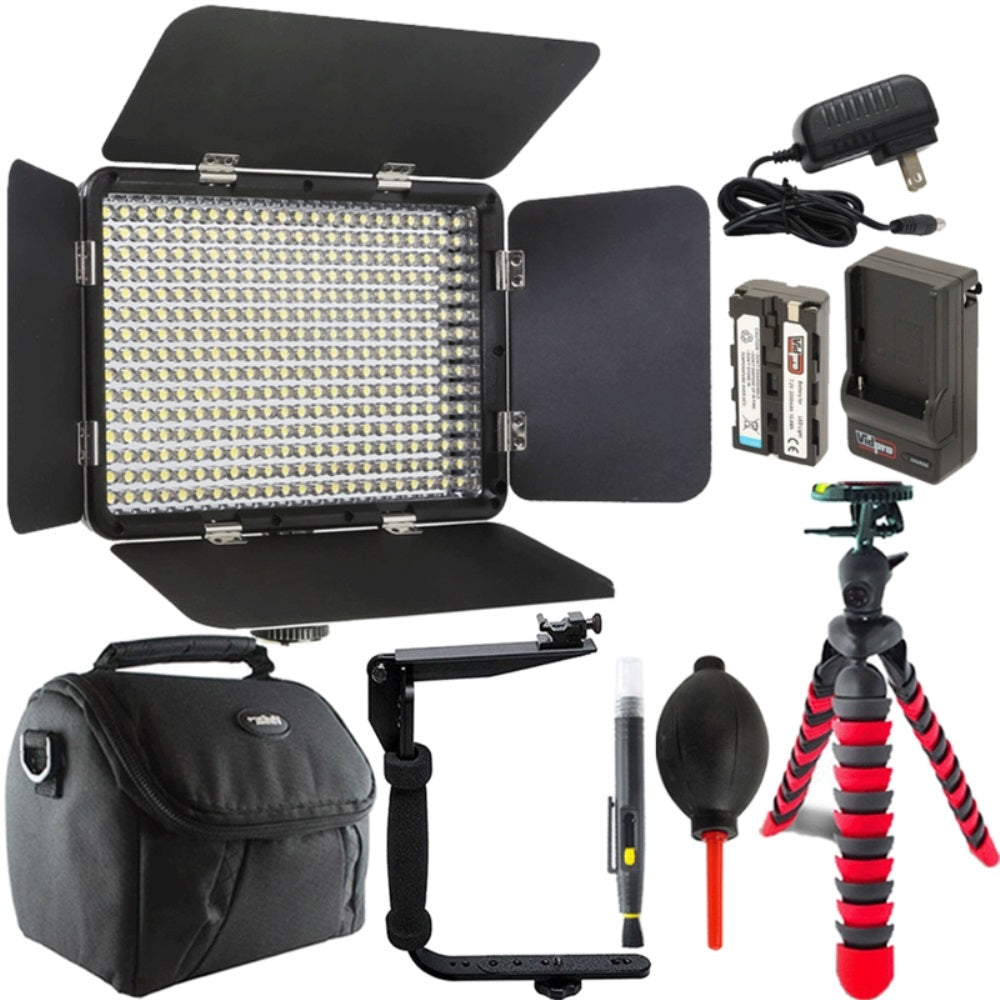 330 LED Varicolor Ultra Slim Photo Video Light with Accessory Bundle