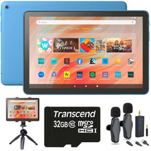 Amazon Fire HD 10 10.1" 32GB Wi-Fi Tablet, 13th Gen, Vibrant Full HD Screen, Ocean  with 2-Person Wireless Mic Recording Set for Podcasters and Youtubers