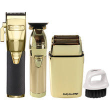 BaByliss Pro LIMITEDFX Collection Trimmer and Double Foil Shaver FXDUOFS2TG with BaByliss Pro GoldFX Boost+ Adjustable Blade Cordless Clipper FX870GBP and Neck Brush