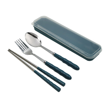 Eco-Friendly Stainless Steel Cutlery Set – Spoon, Fork & Chopsticks in Convenient Case for Students, Camping, Weddings and Travel - 10 Units