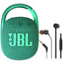 JBL Clip 4 Eco Ultra-Portable Waterproof Bluetooth Speaker (Forest Green) with JBL T110 in Ear Headphones