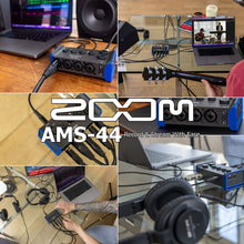 Zoom AMS-44 4x4 USB Audio Interface for Music and Streaming with  Samson SR350 Over-Ear Stereo Headphones and 4x Pig Hog 8mm XLR Microphone Cable Male to Female