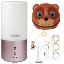 All She Needs Accessory Bundle Gift Set for Mom with RoseGold Essential Oils Aroma Diffuser, Adorable Mini Charachter Speaker + Tabletop Phone Cradle with LED Lights for Makeup Application