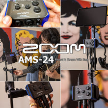 Zoom AMS-24 2x4 USB Audio Interface for Music and Streaming with Samson SR350 Over-Ear Stereo Headphones (Special Edition Blue) and Pig Hog Cables