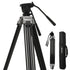 75" Aluminum Alloy Tripod  Twin Handle Control Two-Way Fluid Head 360° Panning 17lbs Load Capacity with Protective Carry Case