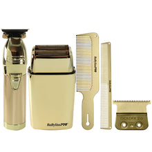 BaByliss Pro LIMITEDFX Collection Trimmer and Double Foil Shaver FXDUOFS2TG with Babyliss Pro Gold FX707G2 Replacement Deep Tooth T-Blade 2.0MM + 9" and 7.5" Comb