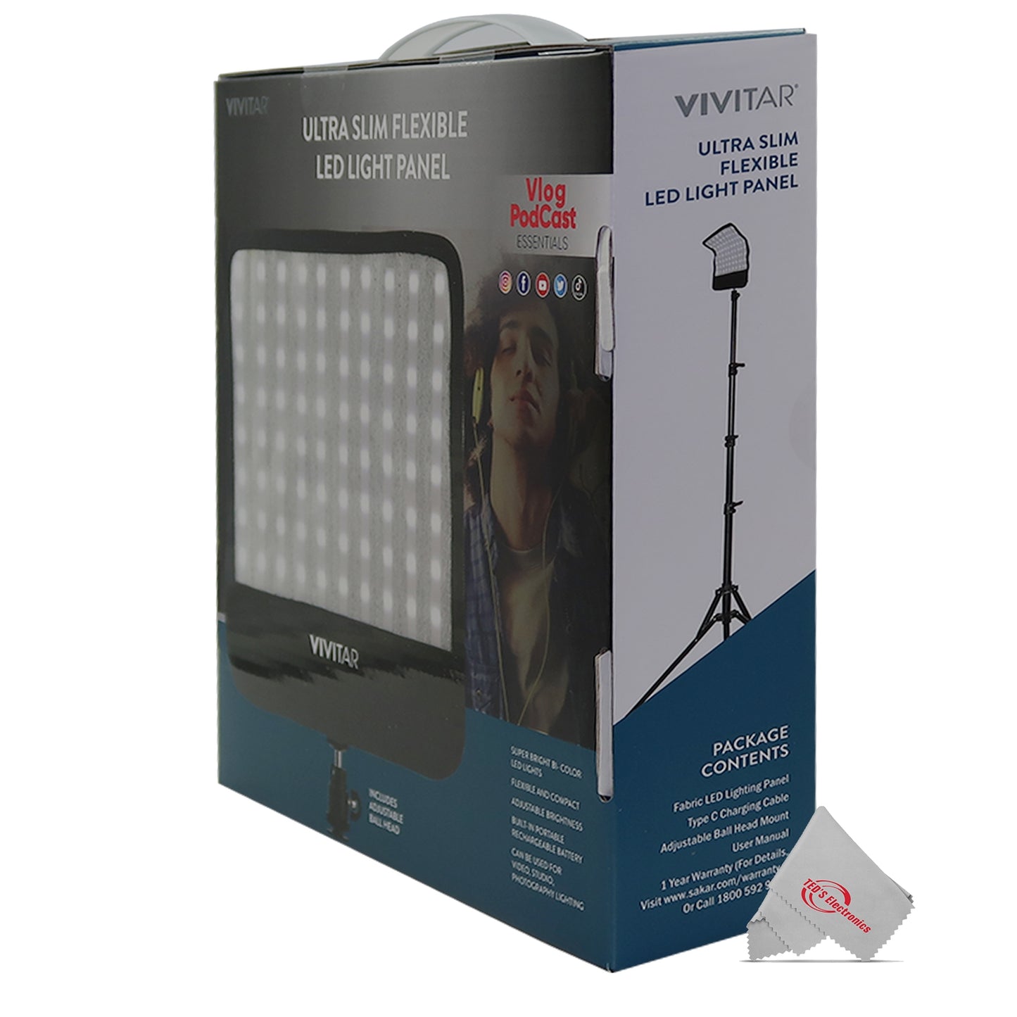 2x Vivitar Super Bright Bi-Color Flexible Led Light Panel 1600Lm Adjustable Brightness with 63" Light Stands