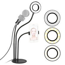 Vivitar Selfie Ring LED Light with Cellphone Stand and Microphone Holder for Live Stream Makeup, 3-Light Mode 10-Level Brightness Adjustment